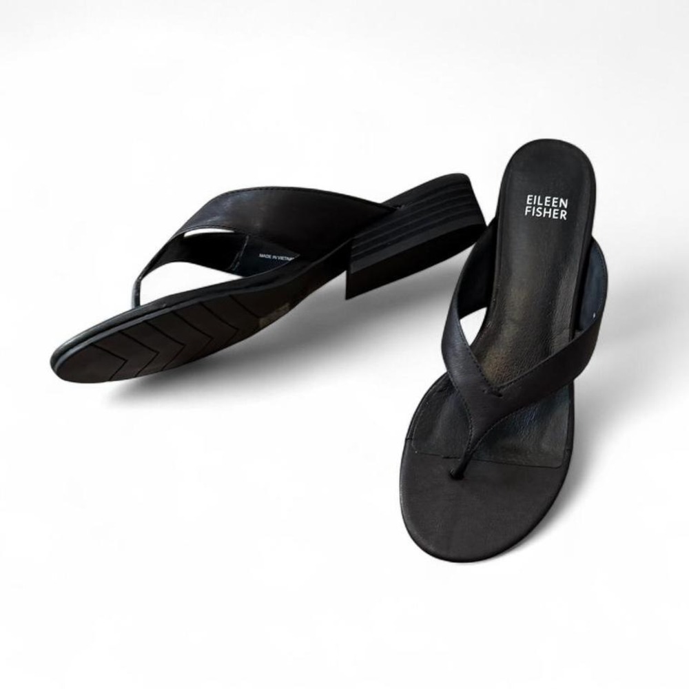 Eileen Fisher Black Leather Minimalist Sandals, Women's Size 8